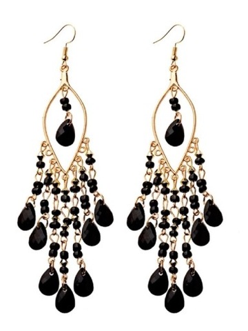 Kolczyki czarne długie wiszące koraliki 