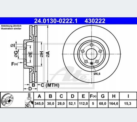 ATE 24.0130-0222.1 TWO FRONT DISCS BRAKE  