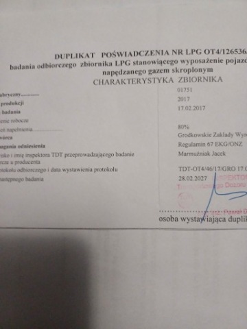 TANK LPG AUTOGAZ GZWM 33L R16 WIELOZAWOR 2 YEARS 