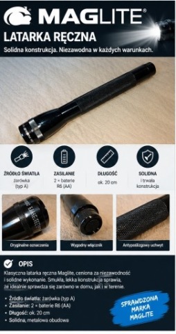 KULTOWA ФОНАРИК МИНИ MAGLITE 2AA ГАЛОГЕН VINTAGE 