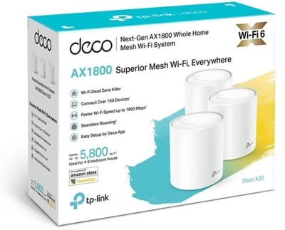 Wzmacniacz sygnału WiFi6 Mesh TP-Link Deco X20 (3-pack) AX1800 2,4GHz 5GHz