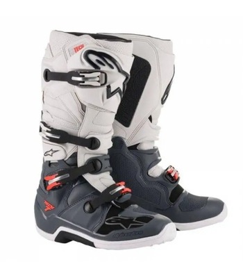 BOOTS TECH 7, ALPINESTARS (CIEMNOSZARY/JASNOSZARY/CZERWONY FLUO, ROZM. 38)  