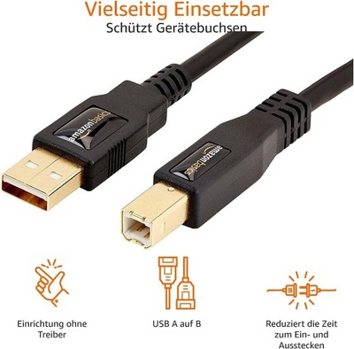 AmazonBasics USB 2.0/ USB Type B, 3m kabel USB USB A Mini-USB Czarny k3188