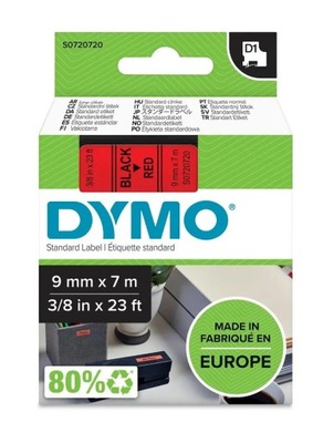 Taśma do drukarek etykiet DYMO D1 9mm x 7m czarny na czerwonym S0720720