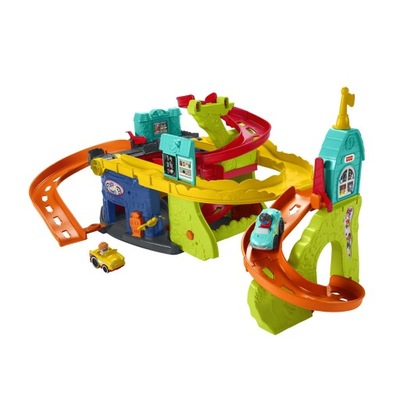 FISHER PRICE DUŻY TOR SAMOCHODOWY ZJEŻDŻALNIA DLA AUT GARAŻ 2W1