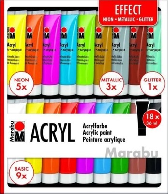 Farby akrylowe Marabu 18 szt. x 36 ml