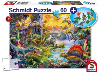 Puzzle 60 elementów. 397675. Dinozaury + zestaw figurek