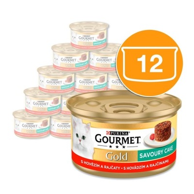 PURINA GOURMET Gold Savoury Cake z wołowiną i pomidorami 12x85 g