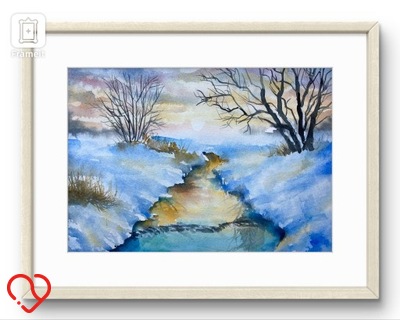 Akwarela pejzaż w ramie