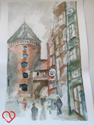 Panorama miasta obraz akwarelowy