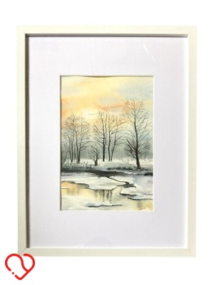 Akwarela - pejzaż zimowy