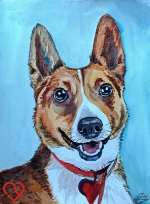 Akwarela z psem, ręcznie malowana, oryginał