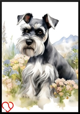 A2 59,4x42 PLAKAT OBRAZ AKWARELA, PIES RASA SZNAUCER MINIATUROWY 4