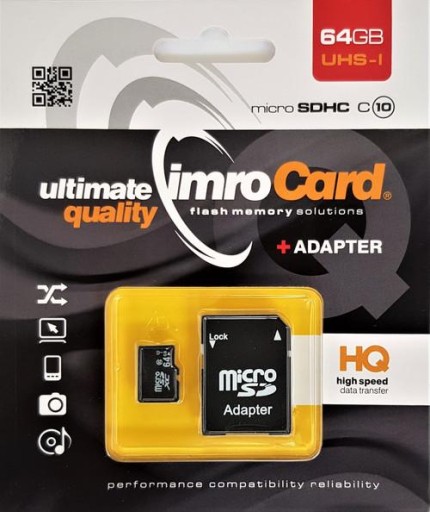 КАРТА ПАМЯТИ MICRO SD IMRO 64 ГБ UHS CL10 АДАПТЕР