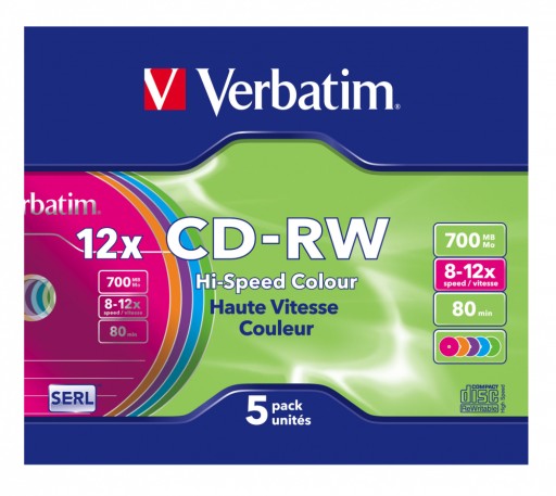 Verbatim CD-RW SERL High-Speed ​​Color, тонкая коробка на 5 упаковок