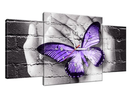 Obraz z Zegarem 80x40 Motyl Cegła Ściana 3D+GRATIS