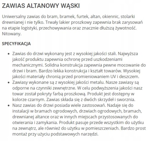 ZAWIAS ZAWIASY DO OKIENNIC ALTANY WĄSKI DRZWI 250