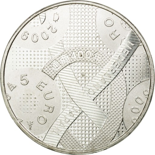 Нидерланды, 5 евро, 2009 год, MS(63), посеребренная