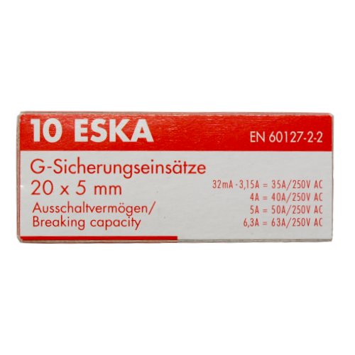 Bezpiecznik 5x20mm 0.8A szybki piasek ESKA 10szt