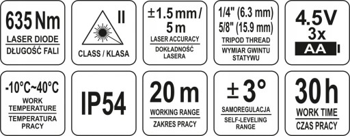 YATO 5-ТОЧЕЧНЫЙ ЛАЗЕР САМОВЫРАВНИВАЮЩИЙСЯ + КРОНШТЕЙН 20м