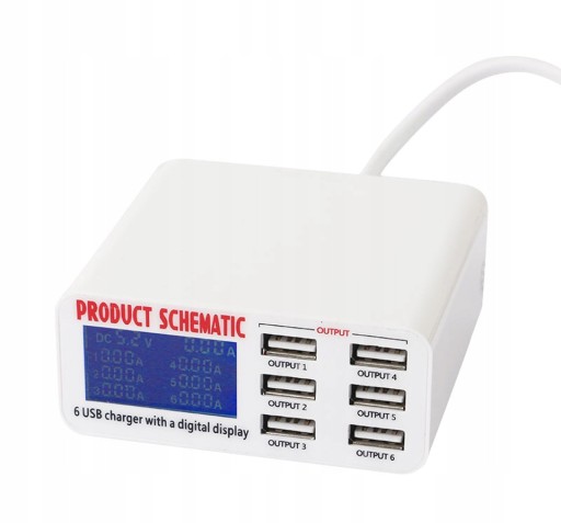 USB-зарядная станция, 6 выходов, с ЖК-дисплеем