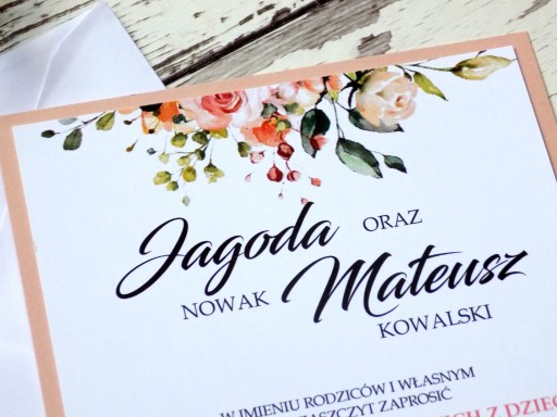 Zaproszenia Ślubne jednokartkowe lawenda róża eko