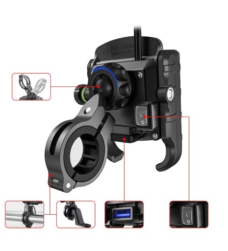 ДЕРЖАТЕЛЬ ДЛЯ МОТОТЕЛЕФОНА GPS USB QC3.0 3,5-6,5