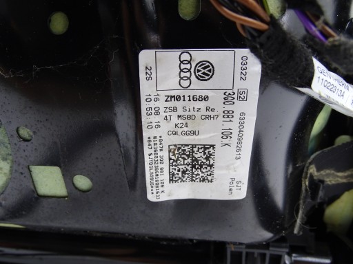 VW PASSAT B8 ПРАВОЕ ПАССАЖИРСКОЕ СИДЕНИЕ КОЖАНОЕ HIGHLINE ERGO COMFORT 3Q0881106K