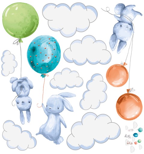 Наклейка на стену BUNNY BALLOONS, пастельные облака