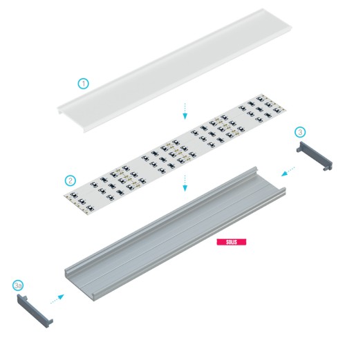 СВЕТОДИОДНЫЙ АЛЮМИНИЕВЫЙ ПРОФИЛЬ 2м SOLIS 3xLED SILVER + ЛАМПА