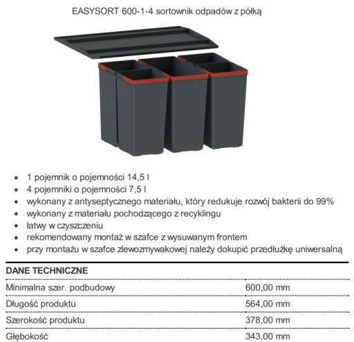 Сортировщик мусора Franke EasySort bin 600-1-4