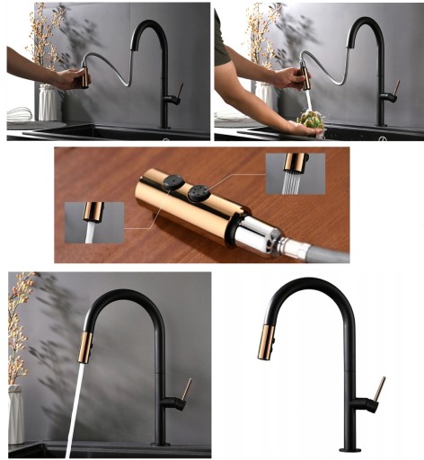 Комплект GRANITE SINK, съемный смеситель золото GOLD