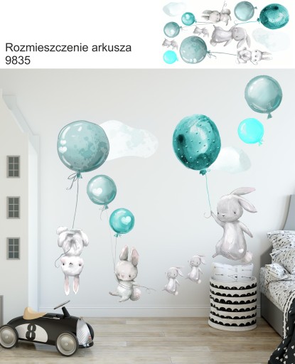 наклейки детские на стену, воздушные шары, шарик-кролик