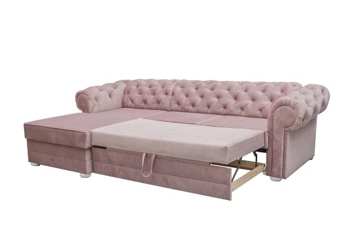 большой раскладной УГЛОВОЙ ДИВАН Chesterfield, черный бархат