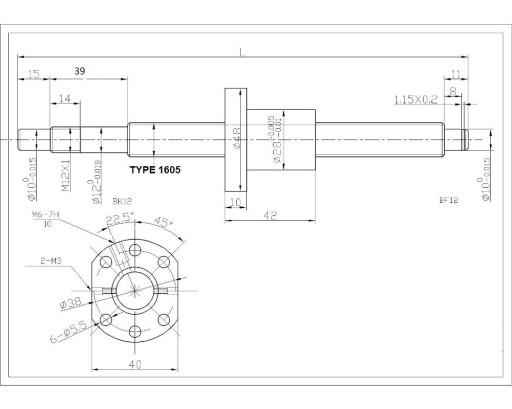 ШАРИКОВЫЙ ВИНТ 500мм 1605 + ГАЙКА + BK12/BF12 ЧПУ