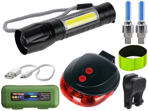 НАБОР USB-ВЕЛОСИПЕДНЫХ ФОНАРЕЙ ПЕРЕДНИЙ ЗАДНИЙ COB + CREE