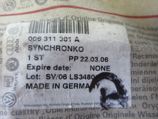 VW SHARAN синхронизатор 006311301A
