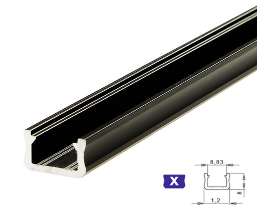 Profil aluminiowy X 1m do taśmy taśma led czarny
