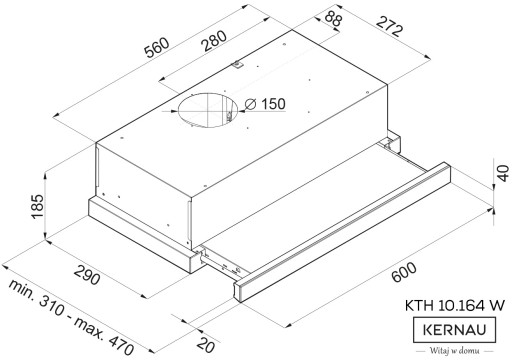 KERNAU KTH 10.164 W телескопическая вытяжка, 277м3/ч, белый