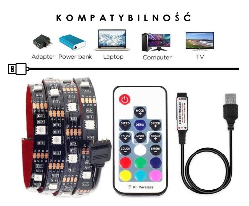 4 М RGB 5050 СВЕТОДИОДНАЯ ЛЕНТА ДЛЯ ТЕЛЕВИЗОРА ПОДСВЕТКА USB ПУЛЬТ ДУ USB