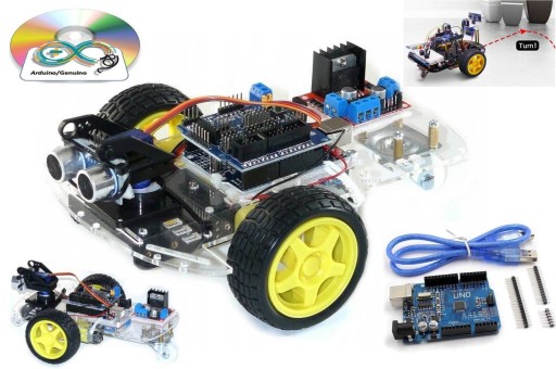 РОБОТ ARDUINO GENUINO UNO R3 АВТОМОБИЛЬНЫЙ КОМПЛЕКТ 2WD ULTRASONIC