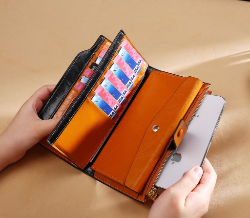 Женский кошелек из верблюжьей кожи, лакированный, RFID-система, коробка.