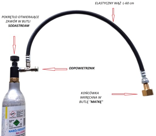 Przetoczka do sodastream reduktor przewodem CO2