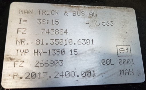 MAN TGX TGS TGA вставка моста HY-1350 38:15 2019 год