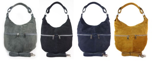 Shopper Bag Zamsz Włoska Vera Pelle worek Blue Jeans