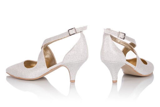 Buty ślubne brokat srebrne ekru niskie Alba 39