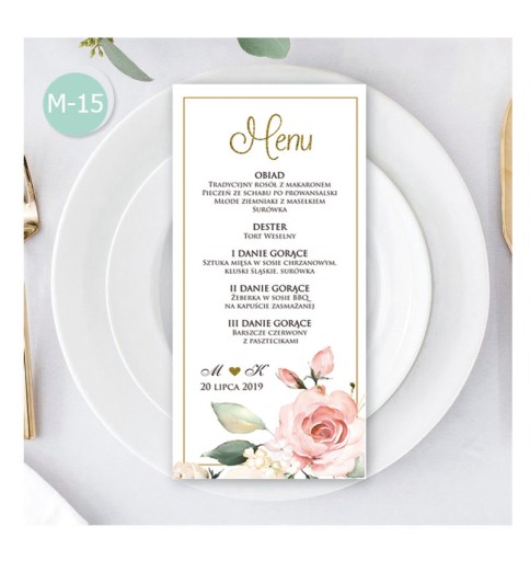 Menu ślubne weselne karta dań złoto