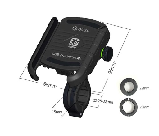 ДЕРЖАТЕЛЬ ДЛЯ МОТОТЕЛЕФОНА GPS USB QC3.0 3,5-6,5