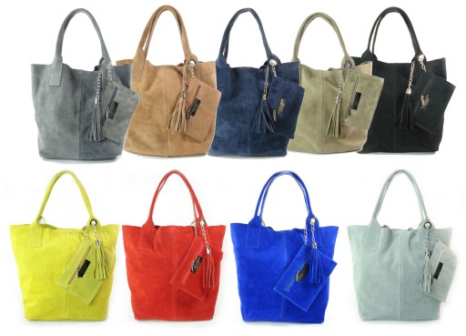 Shopper Bag Zamsz Włoska Vera Pelle worek Blue Jeans