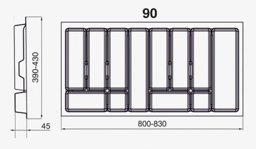 ВСТАВКА ДЛЯ СТОЛОВЫХ ПРИБОРОВ В ЯЩИК ОРГАНАЙЗЕРА BLUM UNI 90